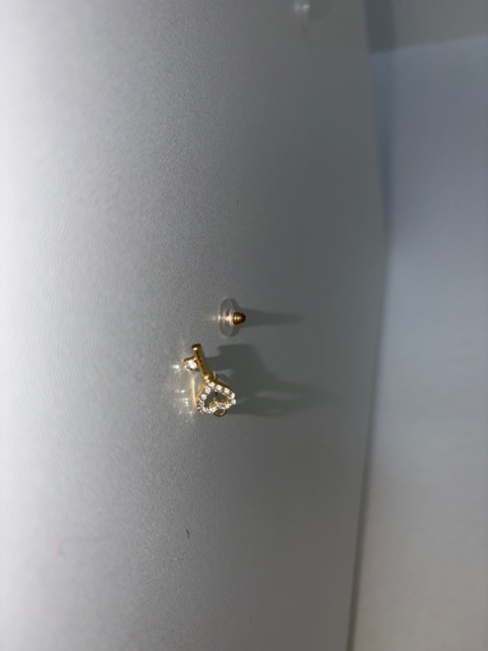 Singular Gold Key Heart Cubic Zirconia Stud Earring - Women Jewelry